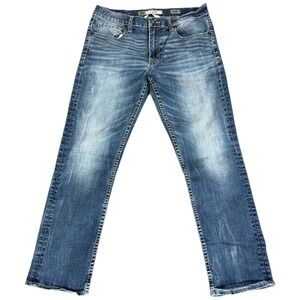 BKE Buckle Jake Jeans Men's 33x28‎ Blue Straight Leg Denim Distressed Western